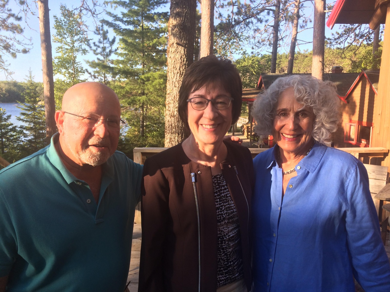 David Kotok, Senator Susan Collins and Sharon Prizant at Camp Kotok (Leen's Lodge)